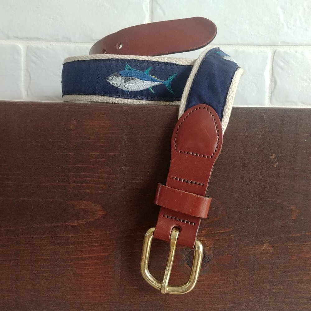 Top Grain Leather Handmade Leather Man Ltd blue brown fish belt 30